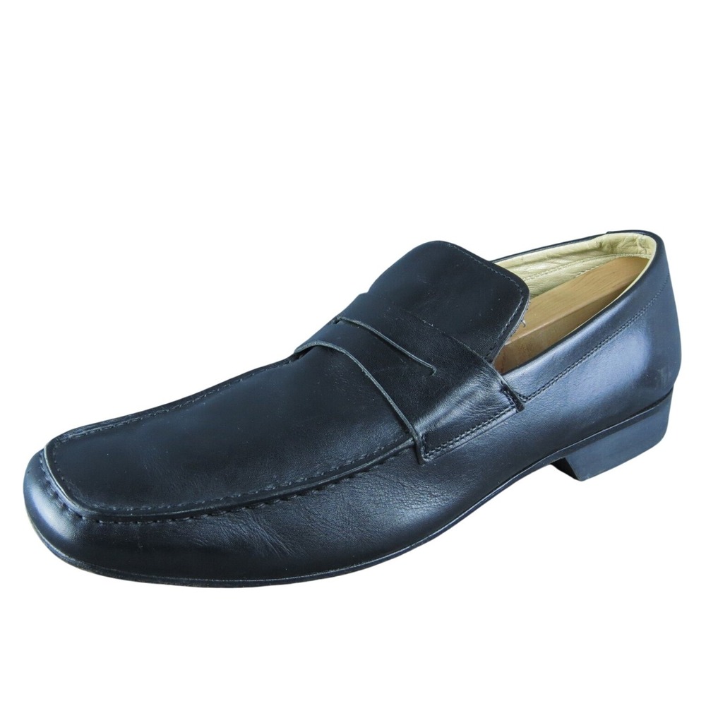 Gordon Rush Penny Italy Men Loafer Shoes Size 43 Medium Black Leather Slip On‎